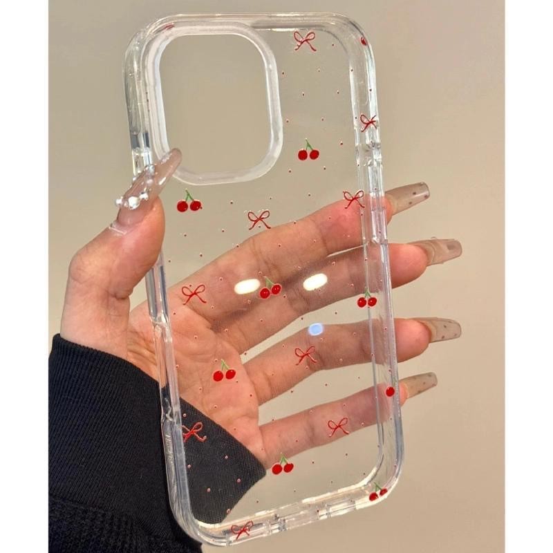 Nơ anh đào đục phù hợp với iphone 15/16/17promax vỏ điện thoại 13 đơn giản 14/12 trong suốt 11 mềm