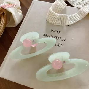 HFSHY Kẹp Tóc Hình Bầu Dục Có Hạt Hồng, Thời Trang Cho Đi Dạo Và Hàng Ngày