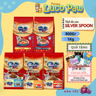 Thức Ăn Cho Mèo Hạt Silver Spoon Unicharm 1kg Nội Địa Nhật Bản Đủ Vị Gà Cá Ngừ Và Dòng Giảm Nôn Trớ