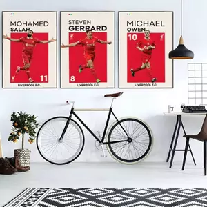 Liverpool FC Legends Salah Gerrard Owen Canvas Nghệ Thuật Treo Tường Bóng Đá Áp Phích Cho Người Hang Trang Trí Phòng Khách Unframed Chống Thấm Nước