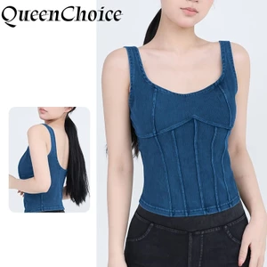 Spandex Denim Nữ Áo Ngực Thể Thao Nữ Đẩy Lên Chạy Yoga Không Dây Áo Vest Không Tay