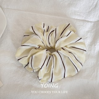Dây buộc tóc nữ scrunchy sọc vàng cao cấp - phụ kiện tóc thời trang cho xuân hè