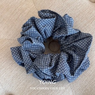 Scrunchy Tóc Ren Nơ Hoa Xanh Hải Quân, Chất Lượng Cao Cho Xuân Hè