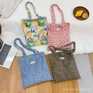 Túi Đeo Vai Cotton Hoa Dung Tích Lớn Tote Nữ Di Động Học Sinh Túi Mua Sắm Đi Lại Nách