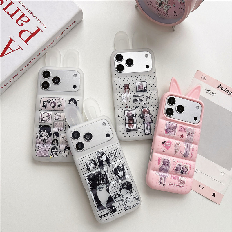 IPhone 17 Pro Max Tai thỏ họa tiết nhân vật hoạt hình Vỏ điện thoại chất liệu TPU