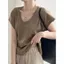 Áo thun cổ chữ U retro dành cho nữ - Thời trang mát mẻ mùa hè