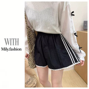 Milyfashion Khâu Ren Nhanh Khô Eo Co Giãn Thể Thao Quần Short Mùa Hè Rời Nhà Quần Short Ống Rộng Quần Áo Nữ