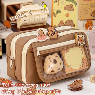 【BabyJoy】Túi đựng bút trong suốt Capybara dễ thương,dung tích lớn chống nước,Dùng để đựng văn phòng phẩm