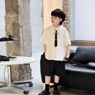 Áo thun cà vạt cho bé trai – Cotton mềm thoáng khí, áo tay ngắn thời trang, mặc hè đi học