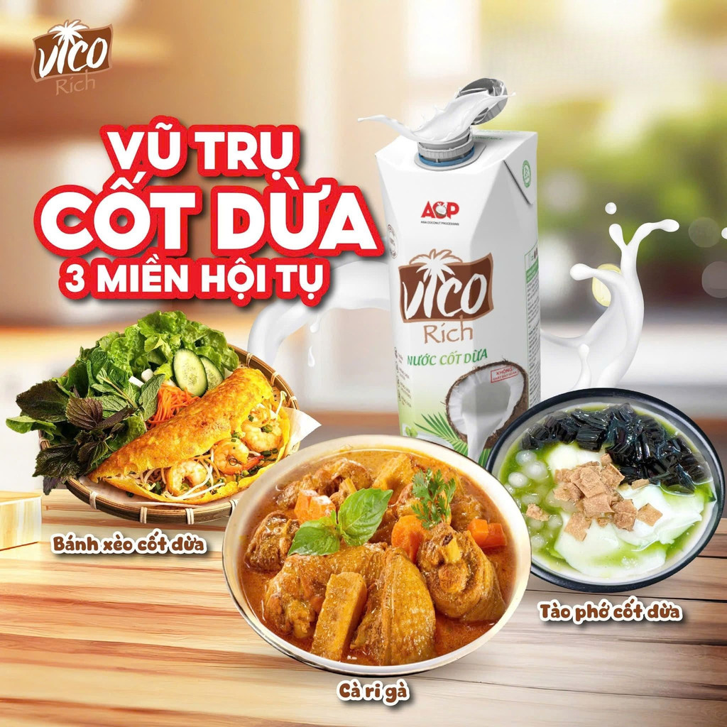 Nước Cốt Dừa VICO RICH ACP Hộp 330ml Và 1L, Hương Vị Đậm Đà Vị Dừa Tự Nhiên Thơm Ngon Bổ Dưỡng