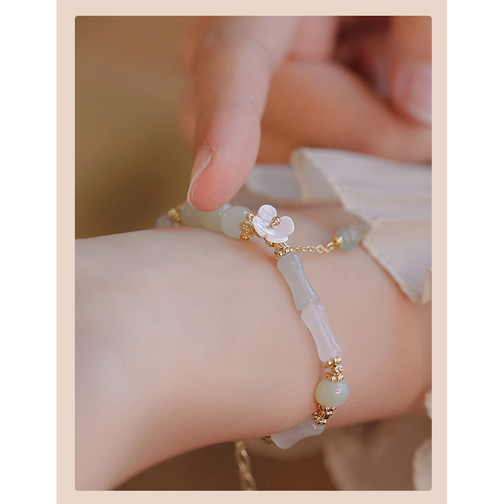 Vòng tay ngọc bích Hetian nối tre kiểu Trung Quốc mới