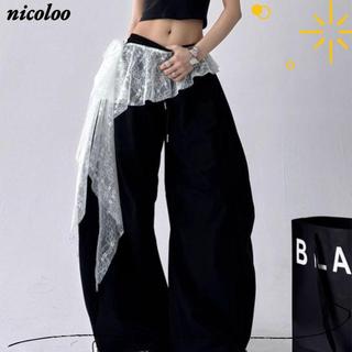 NICOLOO Ren Xù Váy, Y2K Dạo Phố Thêu Ren Hoa Mini Váy, Nhìn Xuyên Qua Bông Tai Kẹp Váy Xếp Ly Không Đều