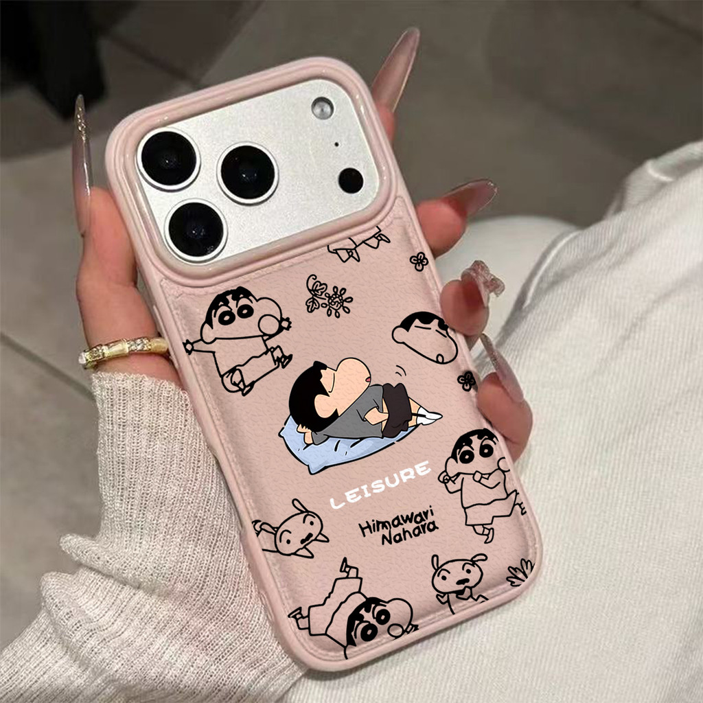 Ốp lưng Crayon Shin-chan Cam Nâu Độc Đáo Chống Sốc Da Gai Cho Nam Nữ Cấp iPhone 17/16/15/14/13/12/11/X/XS Max Pro M