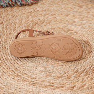 Giày Nữ Phong Cách Dân Tộc Bohemian Thời Trang Mùa Hè Giày Sandal Đi Biển Đính Hạt Flip-Flops 7SES