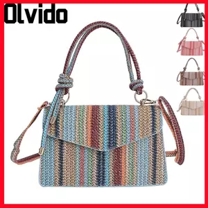 Túi đeo vai đơn OLVIDO, Túi cói ống hút họa tiết sọc Boho, Túi xách du lịch nhẹ thời trang