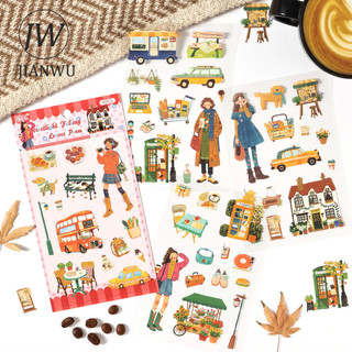 JIANWU Thế Giới Ếch Series Vintage Life Nhân Vật Phong Cảnh Chất Liệu Cắt Dán PET Nhãn Dán Sáng Tạo DIY Tạp Chí Văn Phòng Phẩm