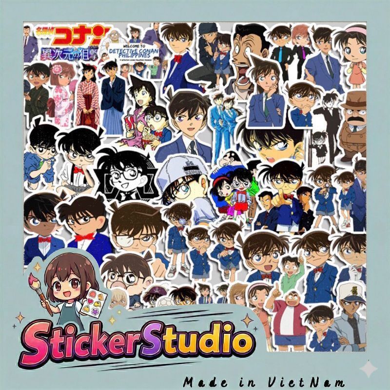 60 sticker nhân vật anime conan siêu thám tử  trang trí sổ tay note book laptop mũ bảo hiểm chống nước tốt