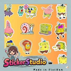Set 60 Sticker SpongeBob Bọt Biển Cute Chống Nước Dán Laptop Vali Mũ Bảo Hiểm