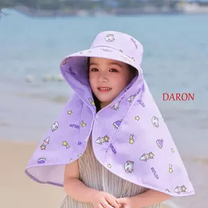 DARON Bé Người Cá Mũ, Khăn Choàng Lớn Vành Trẻ Em Chống Nắng Mũ, Hoạt Hình Thoáng Khí Chống Tia UV Mũ Xô Trẻ Em Đi Biển Mũ Mùa Hè