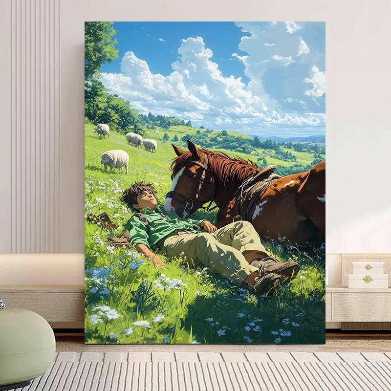 Tranh trang trí cảnh đồng cỏ, cánh đồng, phong cách sơn dầu, phù hợp phòng ngủ và phòng khách
