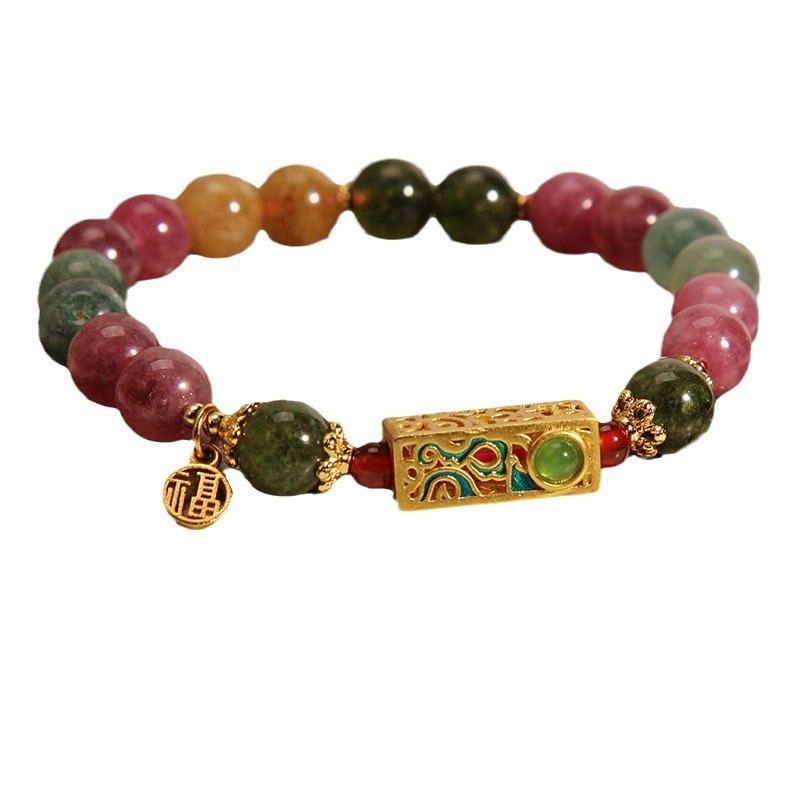 Phong Cách Mới Tourmaline Vòng Tay Nữ Niche Sang Trọng May Mắn Giàu Có Pha Lê Lắc Tay