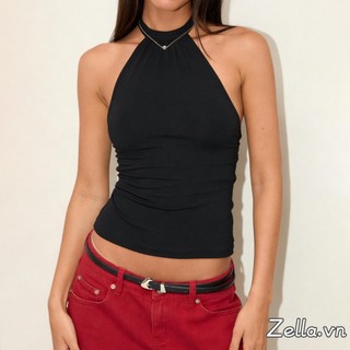 Áo ba lỗ nữSlim Fit màu trơn, thiết kế hở lưng không tay