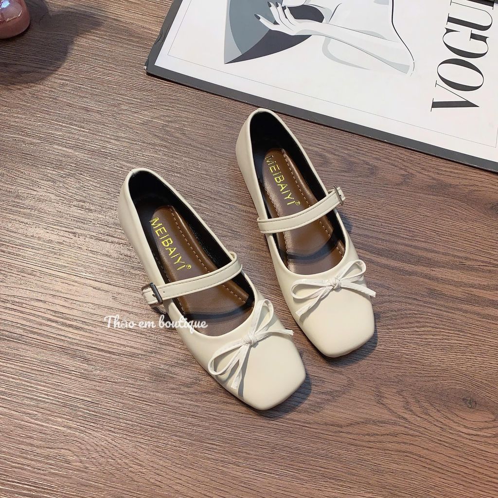 [Thảo Em - BB32] Giày búp bê nữ đế bệt da lì mềm, quai ngang fom basic dễ phối đồ [QCCC]
