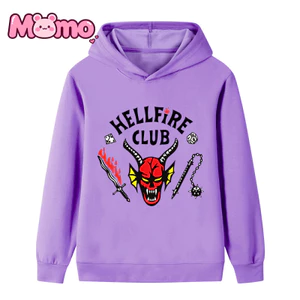 Stranger Things-HELLFIRE CLUB Họa Tiết In Hình Bé Trai Và Bé Gái Cùng Phong Cách Thời Trang Xu Hướng Có Mũ Trùm Đầu Áo Tay Trên