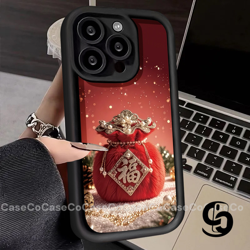 Vỏ Cho Oppo A18 A60 A6 A5 Pro A58 A5 A38 A3 Pro A3 A57 A16 A15 A12 A5X A3X A17 A18 Ốp điện thoại hình túi may mắn tuyết