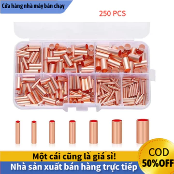 【COD】Set 250 Đầu Nối Dây Bằng Đồng Uốn Dạng Ống, Nối Dây 1-6mm Chống Oxy Hóa