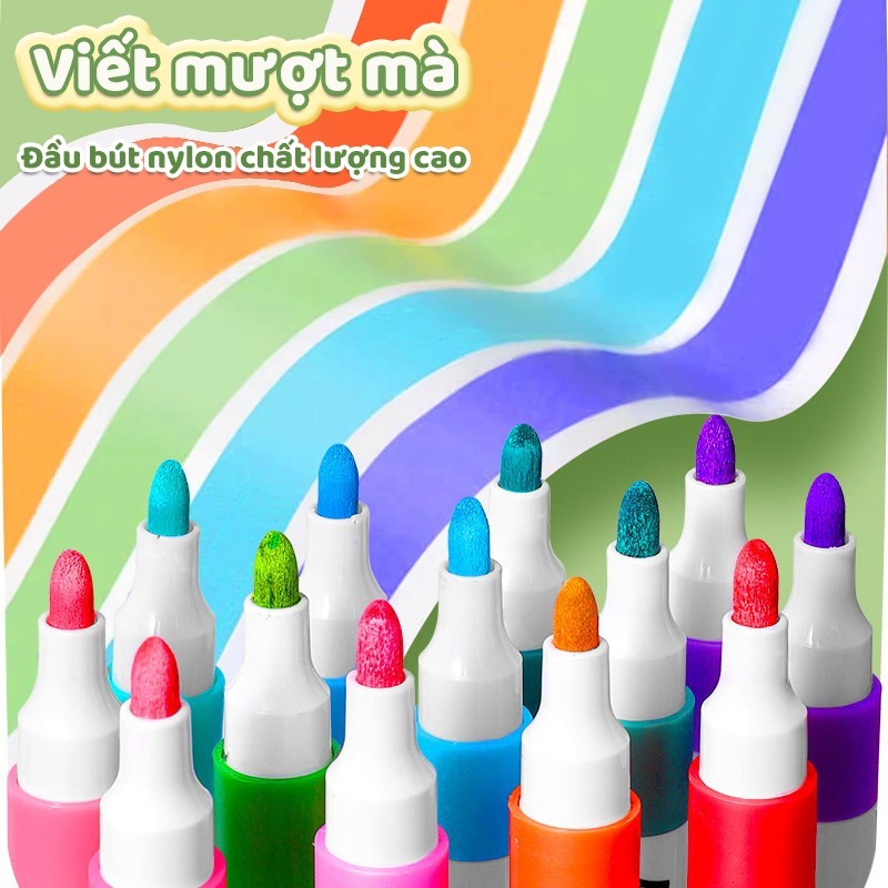 Bút màu Acrylic Marker dạng nước 12/24/36/48/60 màu, ngòi mềm mượt, màu tươi sáng, dễ vẽ cho học sinh