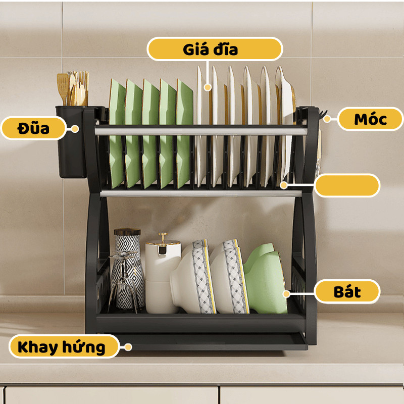 Kệ Úp Bát Đĩa Đa Năng, Giá Để Chén Bát Gọn Nhẹ, Thoát Nước Nhanh Thông Minh