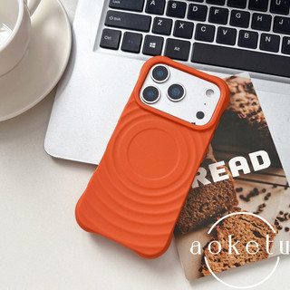 Ốp lưng màu cam từ tính da sóng thích hợp cho vỏ điện thoại Apple 17 Promax iPhone 16 Promax mềm 15 mới phong cách tối giản 14 / 13 bao gồm tất cả vỏ silicon chống rơi