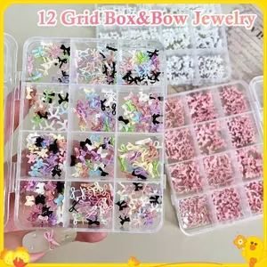 12 Lưới Đầy Màu Sắc Nơ Bộ Nhựa Ruy Băng Móng Tay Nghệ Thuật Phụ Kiện Trang Trí DIY Làm Móng Tay Móng Tay Đá Quý