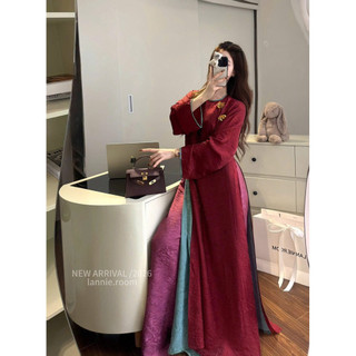 Set Bộ Áo Dài Tam Ca 3 Màu Mộc Miên Chất Nàng Thơ, Set Bộ Áo Dài Cồ Tròn Mix Quần Gấm Lannie Asasino