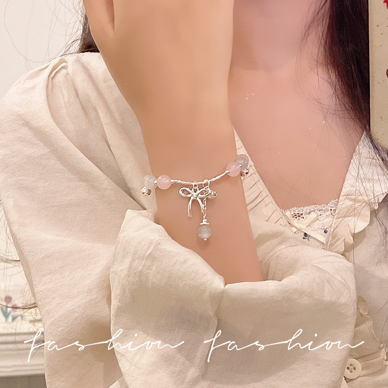 Vòng tay nữ thủy tinh nơ nút thắt tình yêu pha lê, tinh tế phù hợp đeo hàng ngày