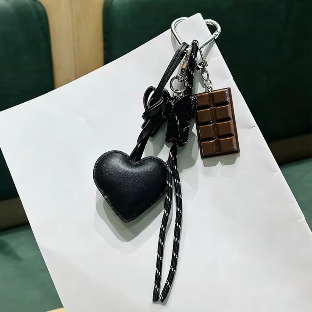 HOBBYIN Mặt dây chuyền hành lý HOBBYIN, Tua Rua Trái Tim Tình Yêu Dây Nơ Thiết Kế Túi Móc Khóa Da Trái Tim, Dây Bện Acrylic Chocolate Trang Trí Túi Mặt Dây Chuyền Phụ Kiện Treo Phụ Kiện