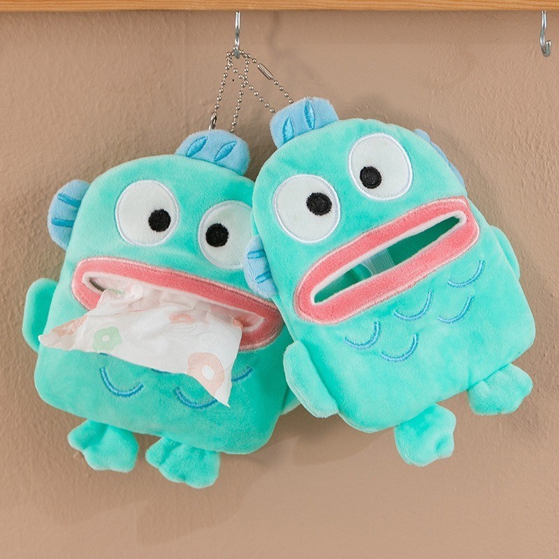 Sáng Tạo Hoạt Hình Sanrio Hangyodon Sang Trọng Búp Bê Móc Khóa Khăn Ăn Giá Đỡ Hộp Khăn Giấy Ướt Hộp Đựng Đồ Trang Trí Ô Tô Nhà
