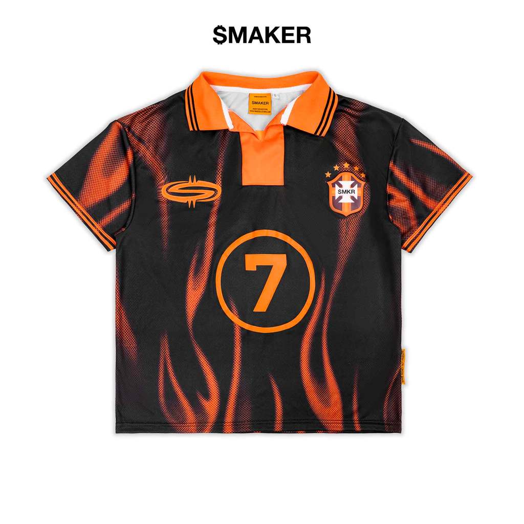 [SMAKER] Áo thun đá banh vải lưới màu cam đen - FLAME FOOTBALL JERSEY ...