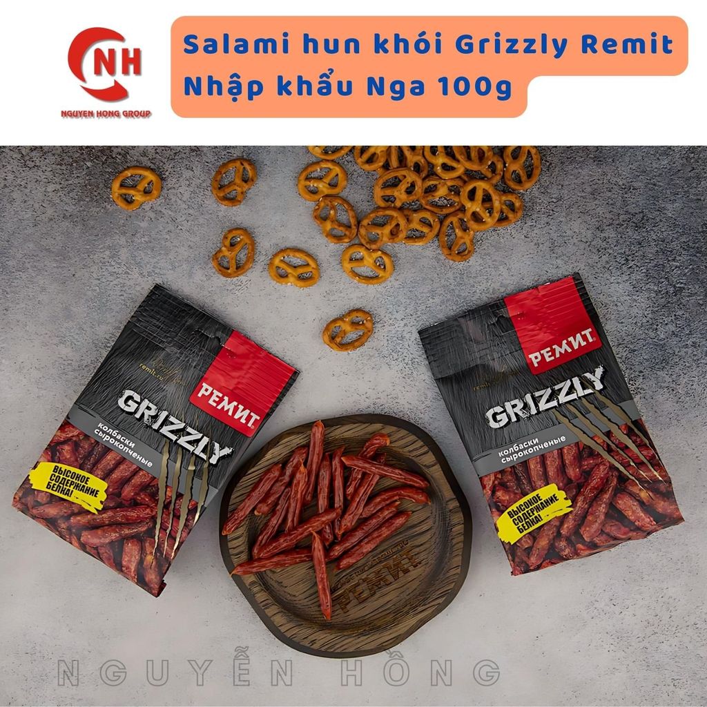 Salami que hun khói Grizzly 100g , xúc xích ăn liền Nga Ăn Vặt Food Thức Ăn
