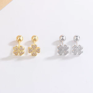 Bông tai cỏ bốn lá bạc S925 phong cách tối giản mang lại may mắn cho nữ