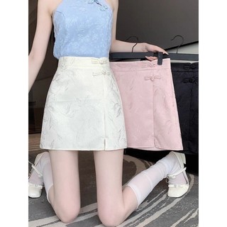 Váy ngắn jacquard kiểu Trung Hoa có cài nút dành cho nữ, mẫu mới mùa hè, cực kỳ nữ tính thanh lịch