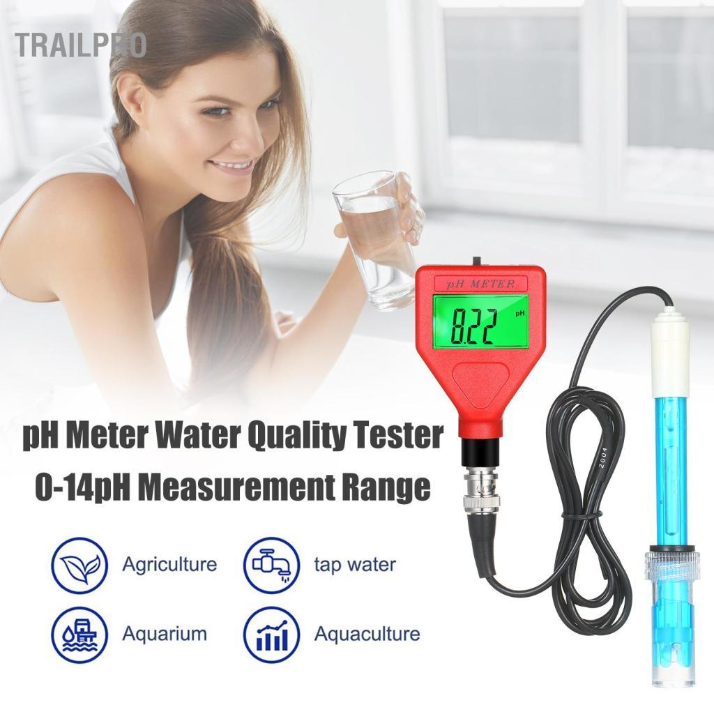 TrailPro Máy đo pH 0-14pH Phạm vi đo Máy kiểm tra chất lượng nước Màn hình LCD 1,5 inch Bút PH có đèn nền màu xanh lá cây để pha nước sốt thực phẩm Phòng thí nghiệm nuôi trồng thủy sản