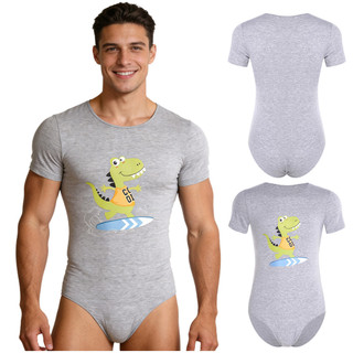 Yhong Nam Body Bộ Đồ Ngủ Hoạt Hình Khủng Long In Hình Tay Ngắn Nút Đáy Chân Một Mảnh Leotard Áo liền quần Loungewear Váy Ngủ