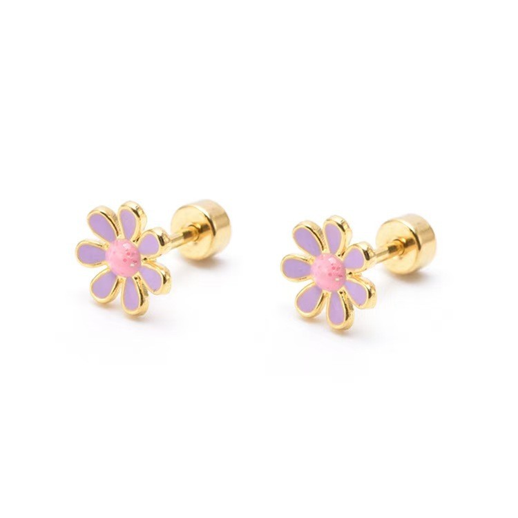Bông Tai Hoa Cúc Mạ Vàng 18K Tối Giản, Phù Hợp Cho Nữ