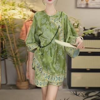 Hàng Mới Về Mùa Hè: Bộ Đồ Nữ cao cấp Phong Cách Trung Hoa Mới: Áo Jacquard Dáng Rộng + Quần Short