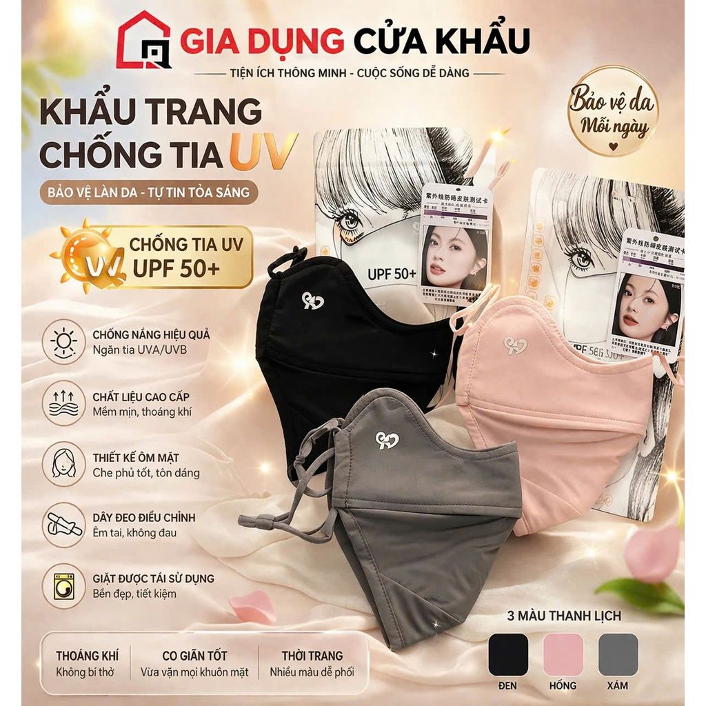 khẩu trang chống bụi mịn .Khẩu trang vải lụa chống nắng, chống tia UV có logo đổi màu, kèm thẻ test UV