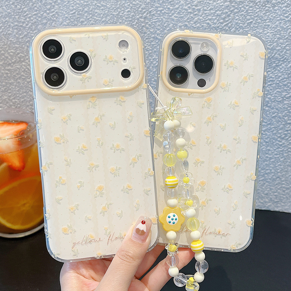 Ốp Điện Thoại Acrylic Hoa Vàng Tươi + Dây Xích Cho iPhone 17 Pro Max 16 15 14 13 Vỏ Bảo Vệ Chống Sốc