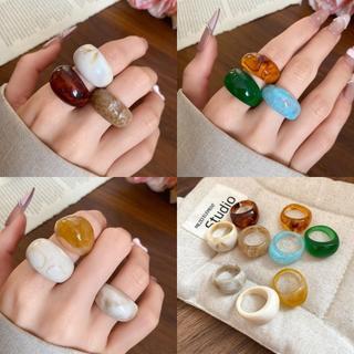 Bộ 3 Nhẫn Nữ Nhựa Retro Đáy Dày, Nhẫn Thời Trang, Đơn Giản, Đa Năng