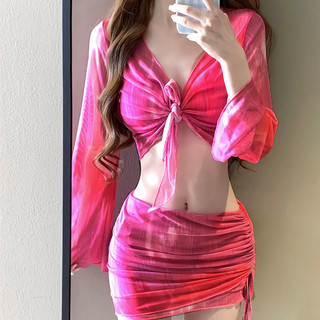 Nova-Set bộ đồ bơi bikini 4 chi tiết kèm áo choàng dài tay phối chân váy dây rút ôm body sexy có đệm ngực